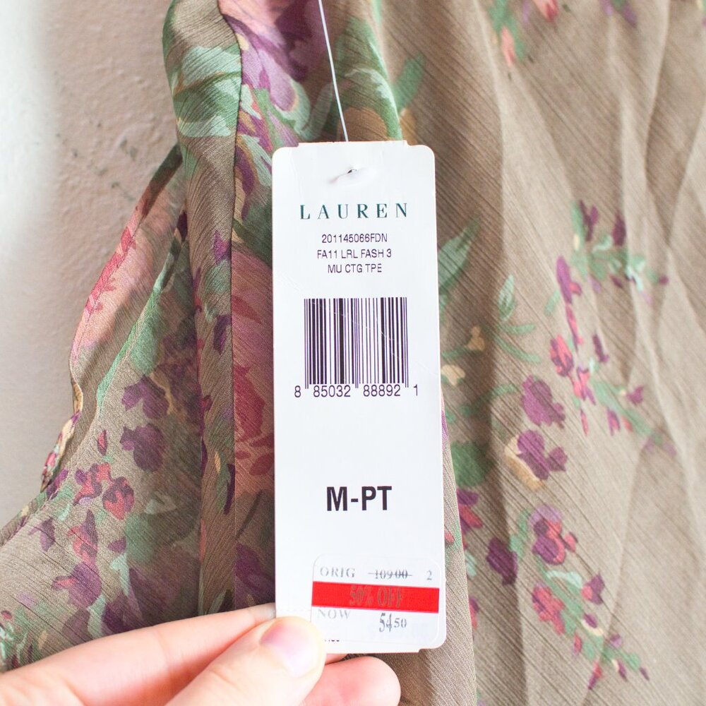 NWT Ralph Lauren Polyester Floral Midi Skirt in Earth Tones MP - Picture 6 of 9